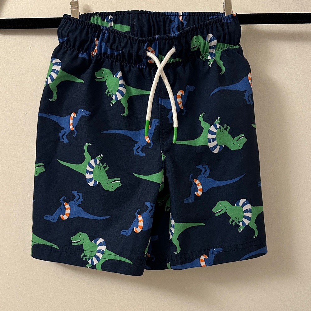 Old Navy Navy Swim Shorts with Green & Blue Dinosaur Print